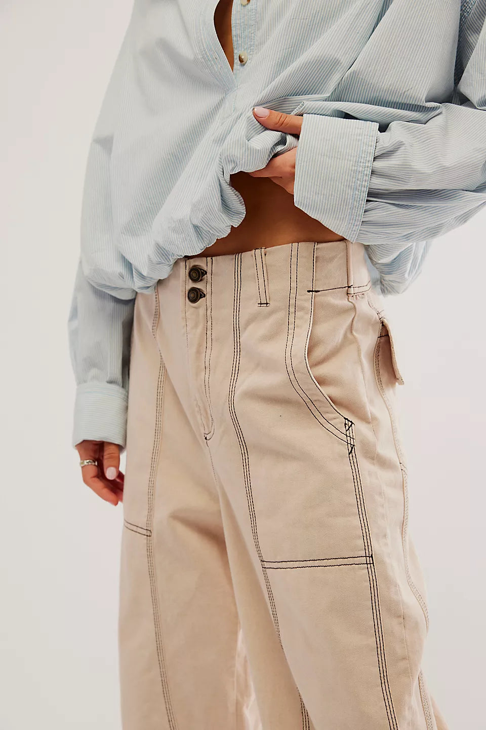 Free People Sawyer Carpenter Pants in Morning Oat Cozy Knit Pants