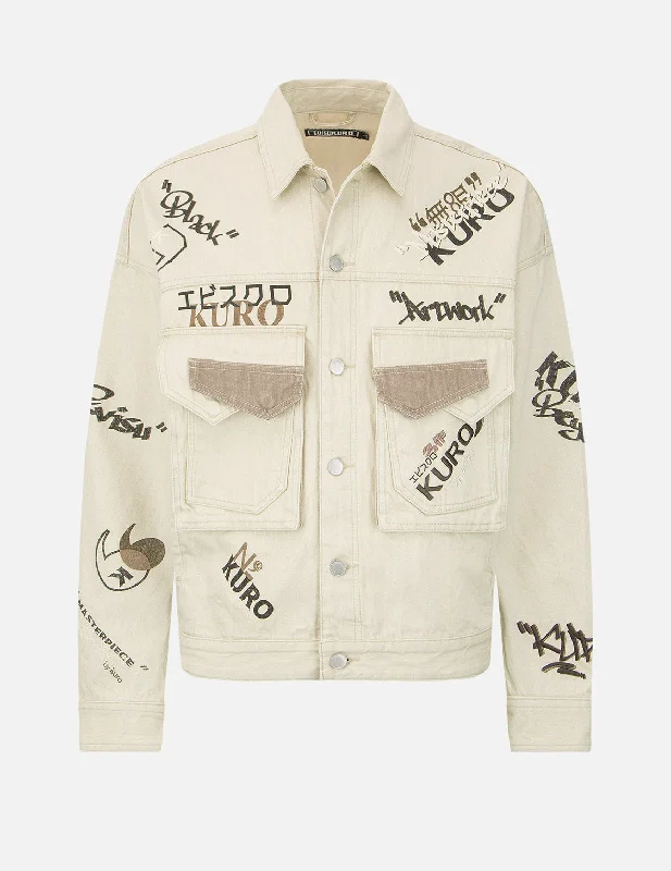 Monogram Print Denim Jacket Tiered Jacket Buttoned Jacket Zippered Jacket