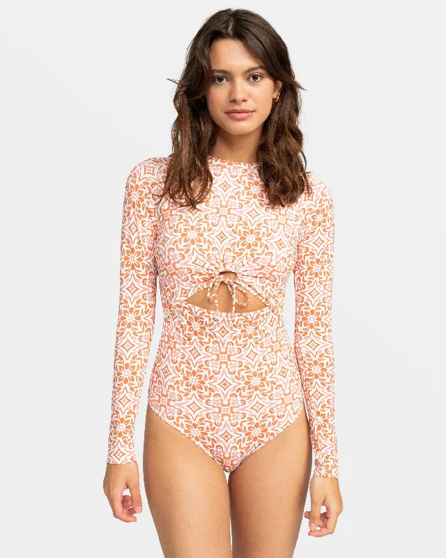 Fresco Tile Long Sleeve Swimsuit - Cloud Dancer Fresco Tile Stylish Cover-Up Set