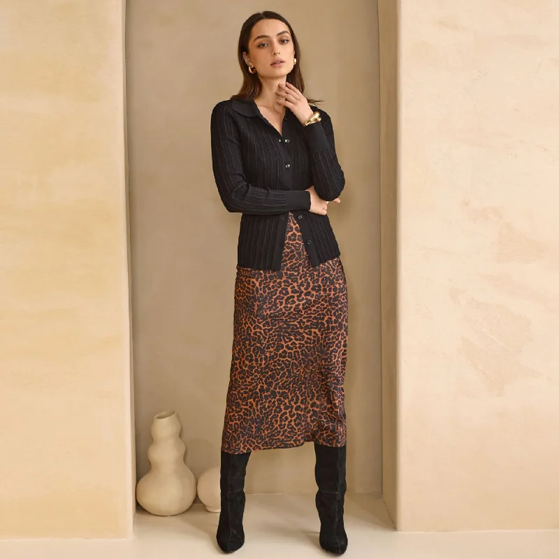 Greylin Athena Sateen Animal Slip Skirt - Cognac / Black cashmere skirt soft