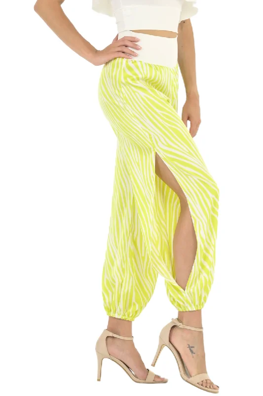 Lime Zebra Print Satin Babucha Tango Pants Soft Stretch Leggings