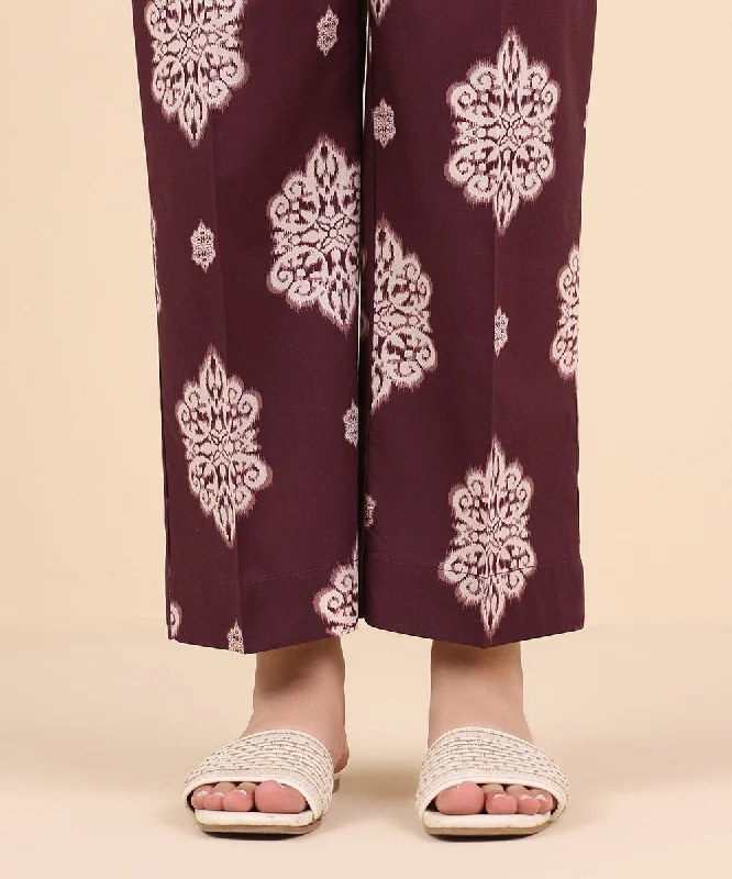 Printed Cambric Straight Pants Soft Stretch Trousers