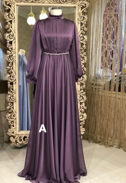 Modest High Neck Long Sleeves A-Line Chiffon Formal Party Dress, DP3686 Tunics Running lightweight Modest High Neck Long Sleeves A-Line Chiffon Formal Party Dress, DP3686 Tunics Running lightweight