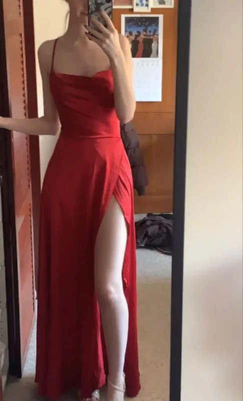 Red Straps Sheath Simple Long Evening Party Dress with Split, DP4004 empire Waist empire Red Straps Sheath Simple Long Evening Party Dress with Split, DP4004 empire Waist empire