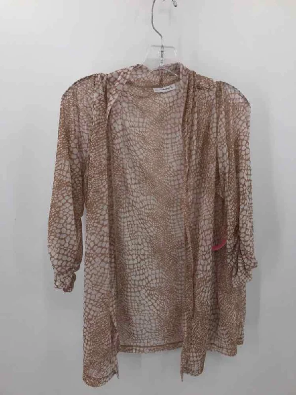 Pre-Owned Susan Graver Tan Size 1X Cardigan Blouse Real Fur Shearling Chenille
