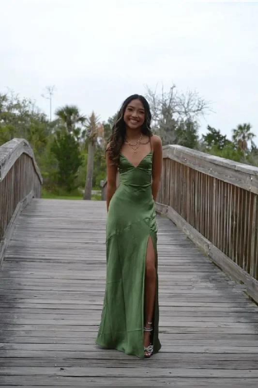 Green V Neck Spaghetti Straps Simple Long Party Dress with Split DP3847 Tunics Formal black Green V Neck Spaghetti Straps Simple Long Party Dress with Split DP3847 Tunics Formal black