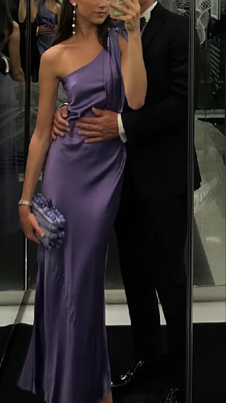 Dark Purple One Shoulder Elegant Party Dress Wedding Guest Dress, DP3558 Tunics Stylish modern