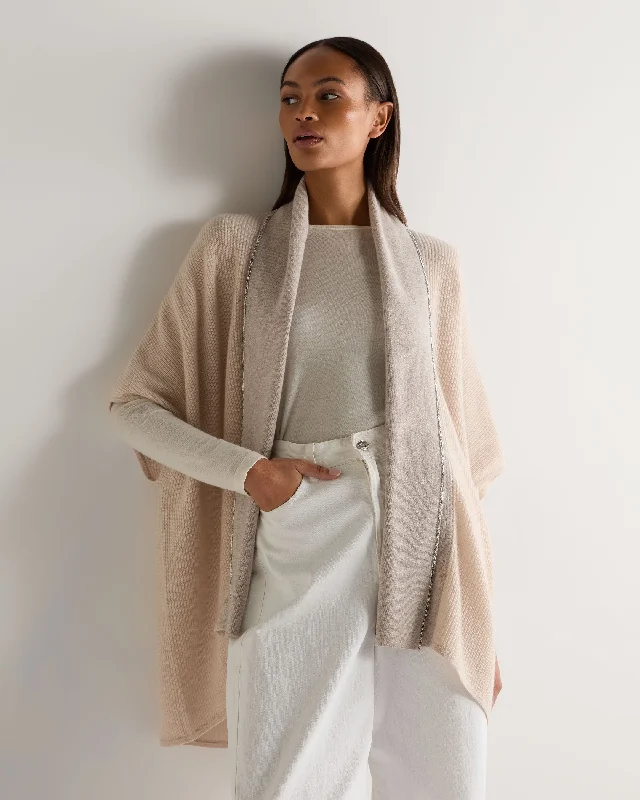 Women's Metal Rib Cashmere Cardigan Ecru White Boxy Cardigan Fitted Cardigan A-Line