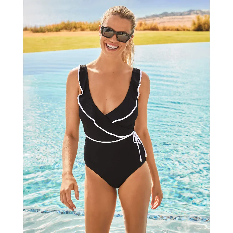 Tommy Bahama Island Cays Cabana Wrap One Piece Swimsuit -Black* Lace-Detail Bikini Set