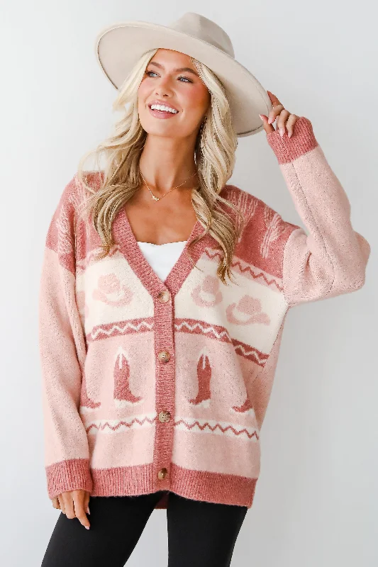 FINAL SALE - Western Vibes Blush Sweater Cardigan Houndstooth Herringbone Solid