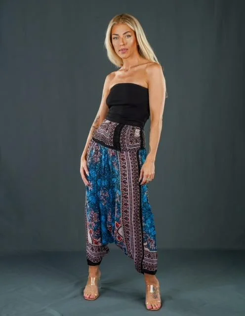 Boho Festival Blue Harem Pants Comfortable Wide-Leg Pants