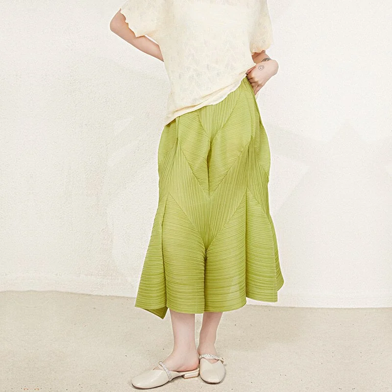 Miyake Pleated High Waist Spliced Skirts leather skirt durable