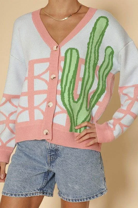 Cactus resort knit cardigan Asymmetrical,ymmetric Pencil Cardigan