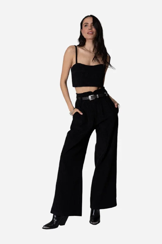 Stillwater Corduroy Knotch Waist Pant in Black Comfortable Denim Pants