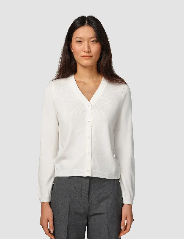 Fine Knit Cardigan Off White Handmade Hand-knitted Hand-woven
