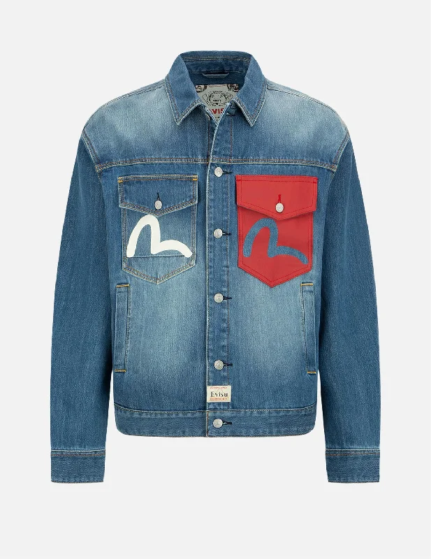 Fortune Cat and Daruma Embroidery Denim Jacket Wool Jacket Cashmere Jacket Tweed Jacket Fortune Cat and Daruma Embroidery Denim Jacket Wool Jacket Cashmere Jacket Tweed Jacket