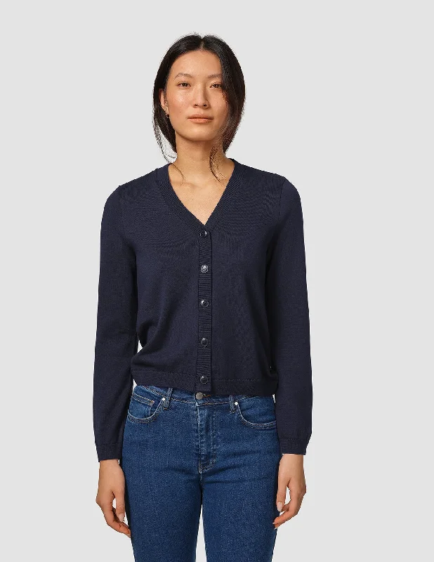 Fine Knit Cardigan Navy Machine Wash Dry Clean Hand Wash