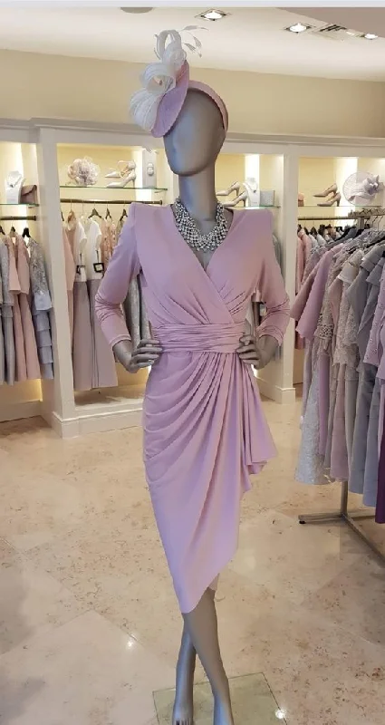 Simple Pure Color V Neck Long Sleeves Party Dress  cc1115 Crew Neckline Sporty