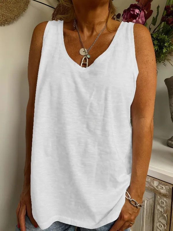 Simple V-Neck Tank Top metallic tank top