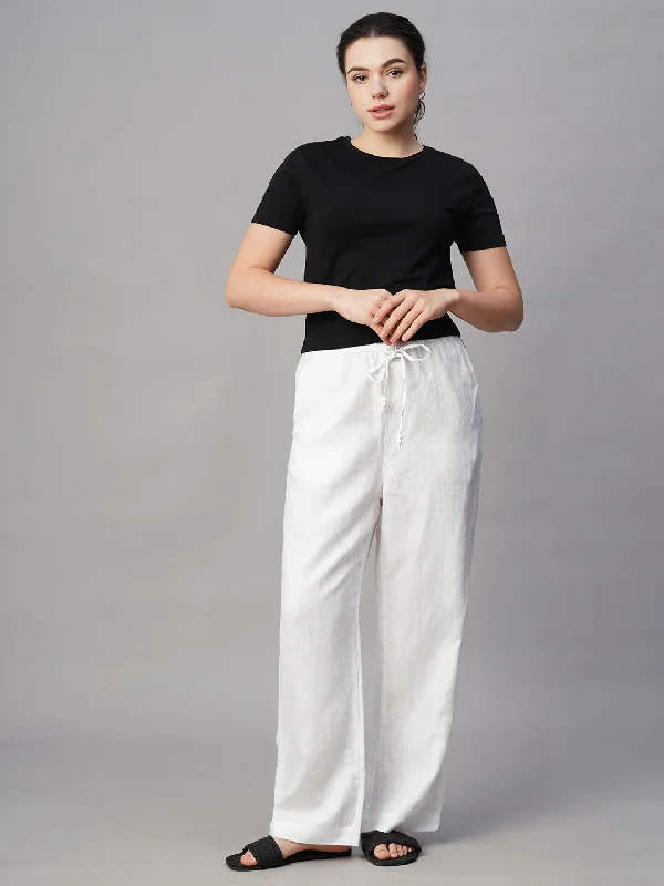 Women's White Linen Regular Fit Pant Comfortable Denim Leggings