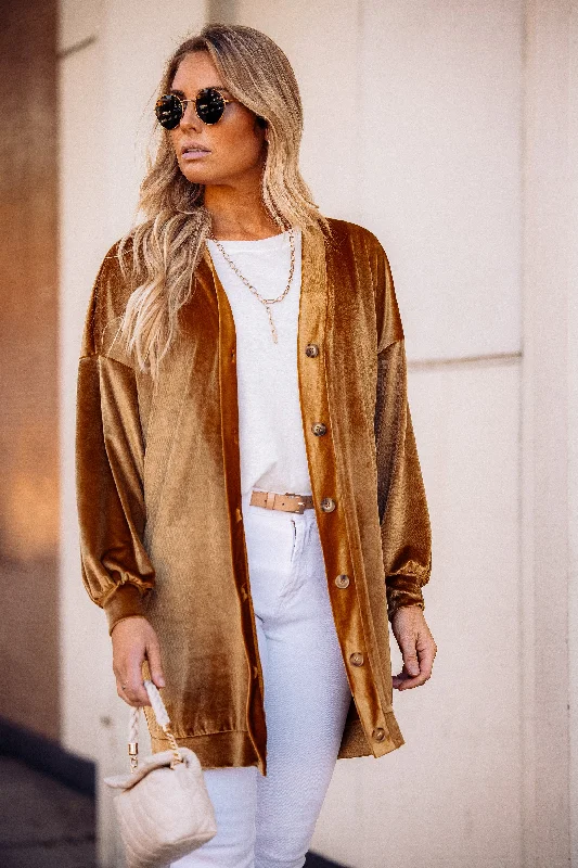 Velvet Blouson Sleeve Button Down Cardigan Machine Wash Dry Clean Hand Wash