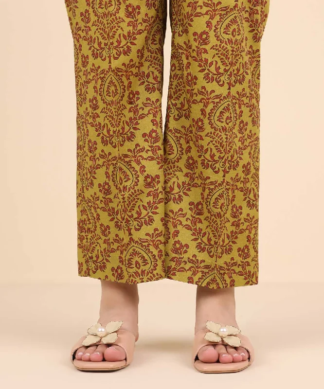 Printed Cambric Straight Pants Cozy Full-Length Pants