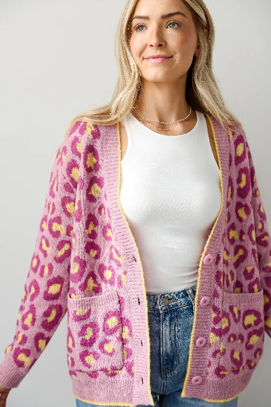 FINAL SALE - Going My Own Way Lavender Leopard Sweater Cardigan Lightweight Heavyweight Midweight