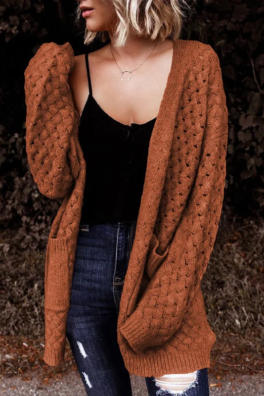 Open Front Woven Texture Knitted Cardigan with Pockets Fleece Fabric Down Fabric Feather Fabric Open Front Woven Texture Knitted Cardigan with Pockets Fleece Fabric Down Fabric Feather Fabric
