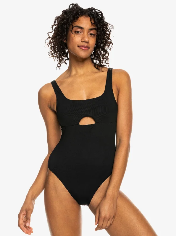 Roxy Pro The Double Line One-Piece Swimsuit - Anthracite Comfortable Swim Dress