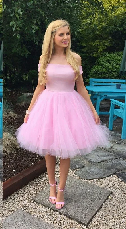 Off The Shoulder Pink Homecoming Dress Cute Party Dress c2934 Tunics Chic elegant