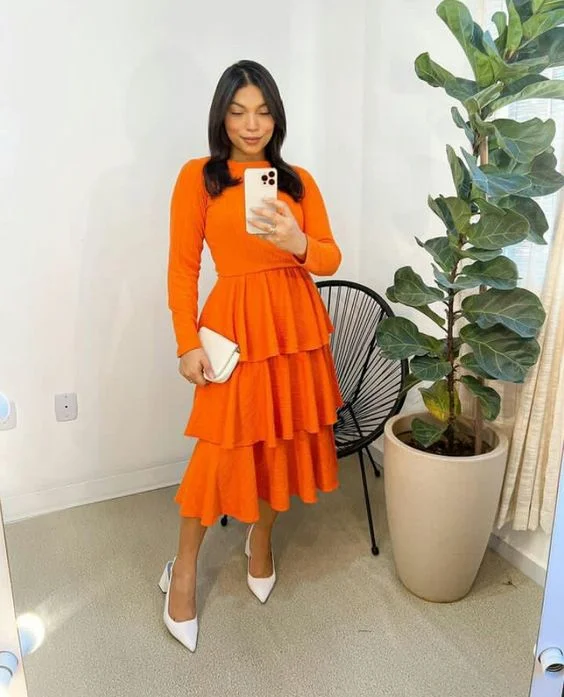 Simple Orange A-line Long Sleeves Party Dress,Orange Party Gown cc990 sweetheart Neckline Romantic Simple Orange A-line Long Sleeves Party Dress,Orange Party Gown cc990 sweetheart Neckline Romantic