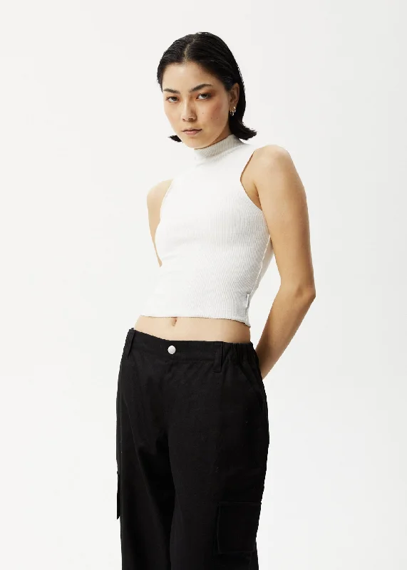 AFENDS Iconic - Ribbed High Neck Tank - Off White chic tank top