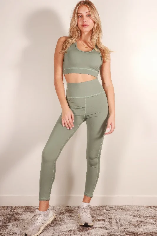 Tank crop top & high waist leggings set white tank top