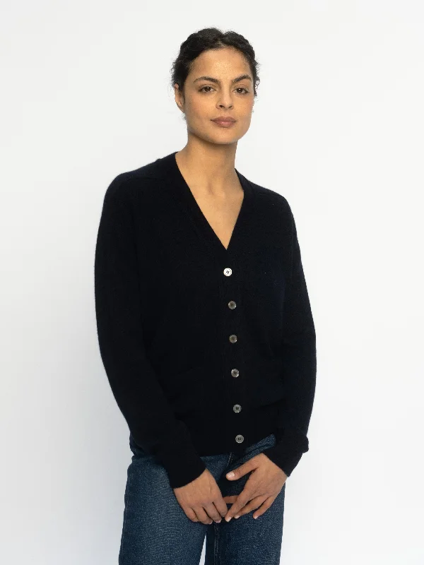 THE BOYFRIEND CARDIGAN | Navy Blue Hooded Caped Shawl Collar