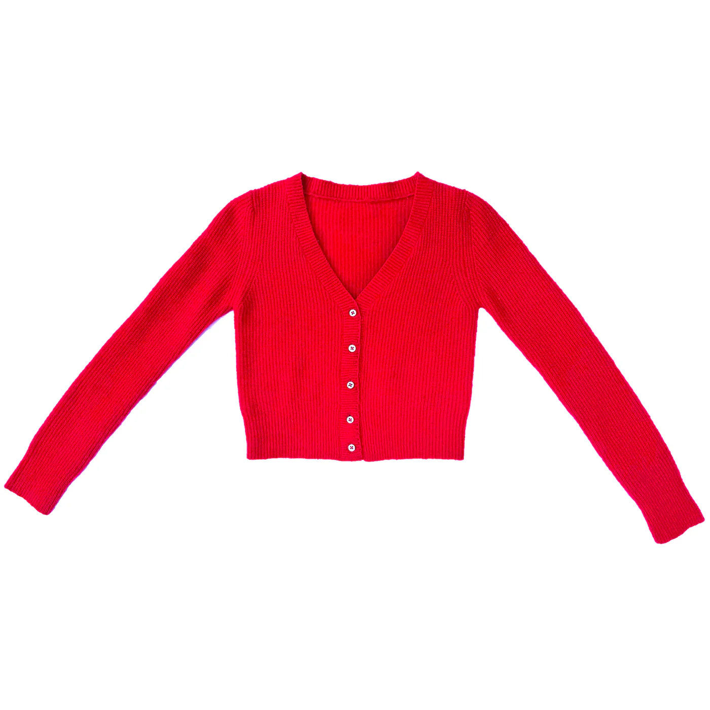 Red Cropped Mohair Cardigan Zippered Front Buttoned Front Snap Front