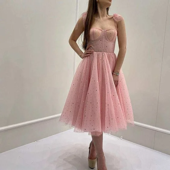 Princess Straps Peach Pink Formal Party Dress  C1026 Tunics Bridal satin