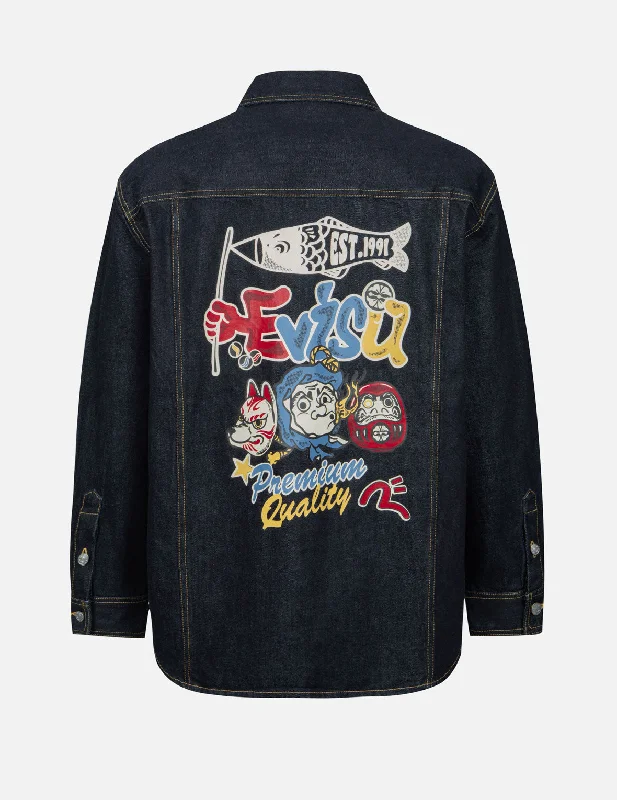 Hyottoko Festival Graphic Print Regular Fit Denim Shirt Jacket Fleece Jacket Down Jacket Feather Jacket Hyottoko Festival Graphic Print Regular Fit Denim Shirt Jacket Fleece Jacket Down Jacket Feather Jacket