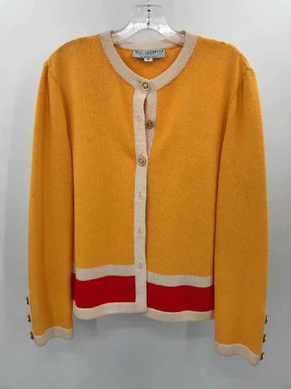 Pre-Owned St John Yellow Size Medium Cardigan Sweater Ribbed Striped Patterned