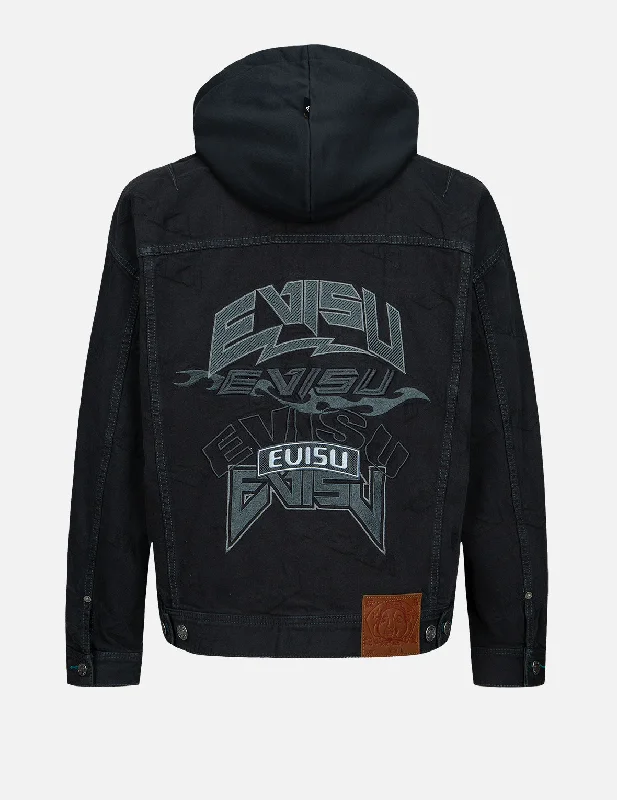 Multi-Logo Embroidery Denim Jacket Trench Coat Raincoat Waterproof Jacket