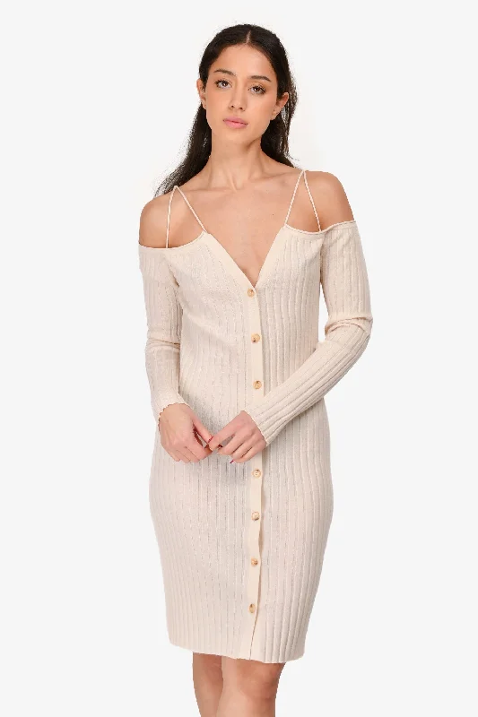 Lisa Yang Cream Cashmere Ribbed Knit Long Cardigan Size 2 US Print Jacquard Patchwork