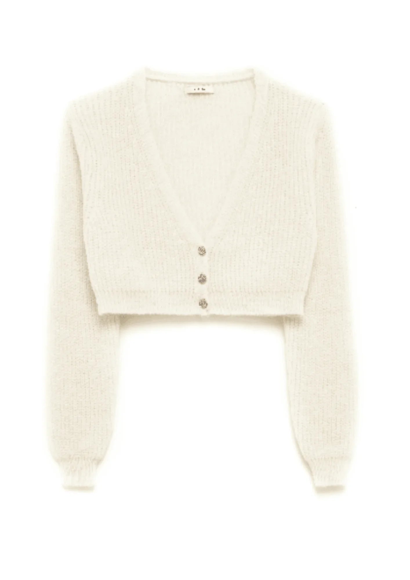 WHITE SHORT CARDIGAN Notch Collar Peter Pan Collar Cowl Neck