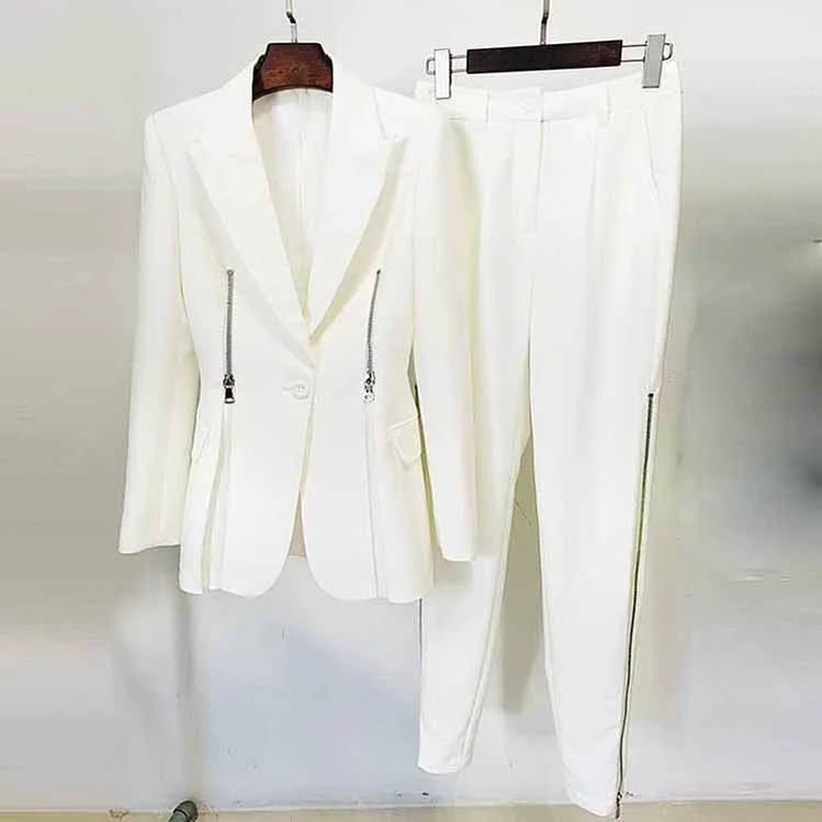 Women Long Sleeves Whit Blazer Pantsuits Two Piece Pants Suit Casual Yoga Pants