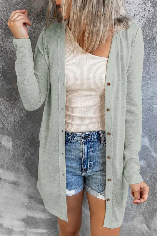Open-front Buttoned Thigh-high Length Cardigan Plaid Cardigan Polka Dot Checkered