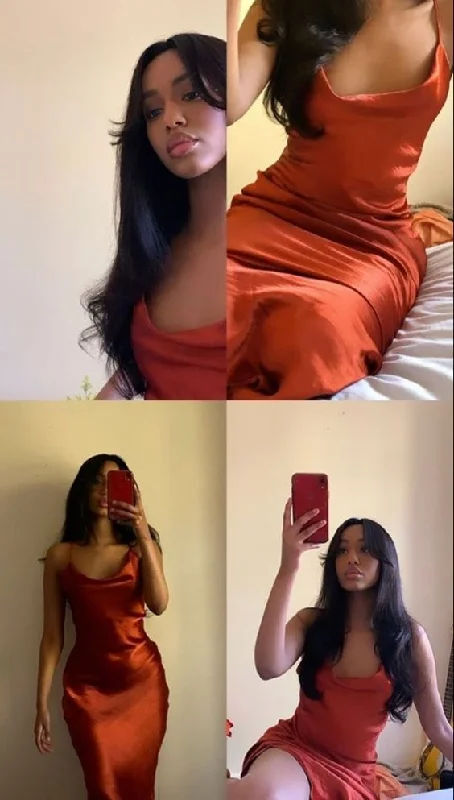 Rust Red Spaghetti Straps Sheath Satin Long Evening Party Dress, DP3743 Tunics Stylish modern Rust Red Spaghetti Straps Sheath Satin Long Evening Party Dress, DP3743 Tunics Stylish modern