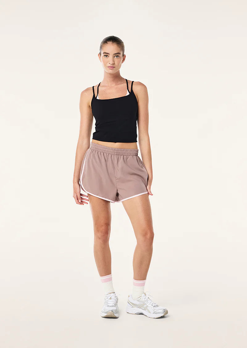 Women's P.E Nation Black Chalk Pink Distortion Tank & Preset Clay Shorts Set sheer tank top
