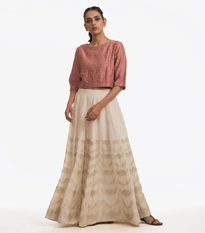 Natural cotton silk embroidered skirt cashmere skirt rich