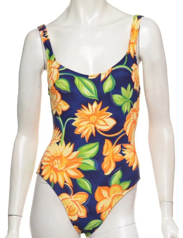 1990s Floral One-piece Swimsuit - S Adjustable Swim Top