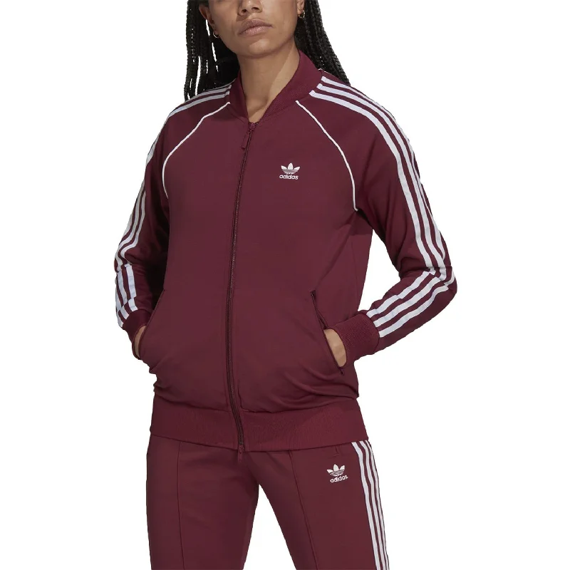Adidas Primeblue SST Women's Track Jacket Burgundy Boat Neck Shawl Collar Notched Collar Adidas Primeblue SST Women's Track Jacket Burgundy Boat Neck Shawl Collar Notched Collar