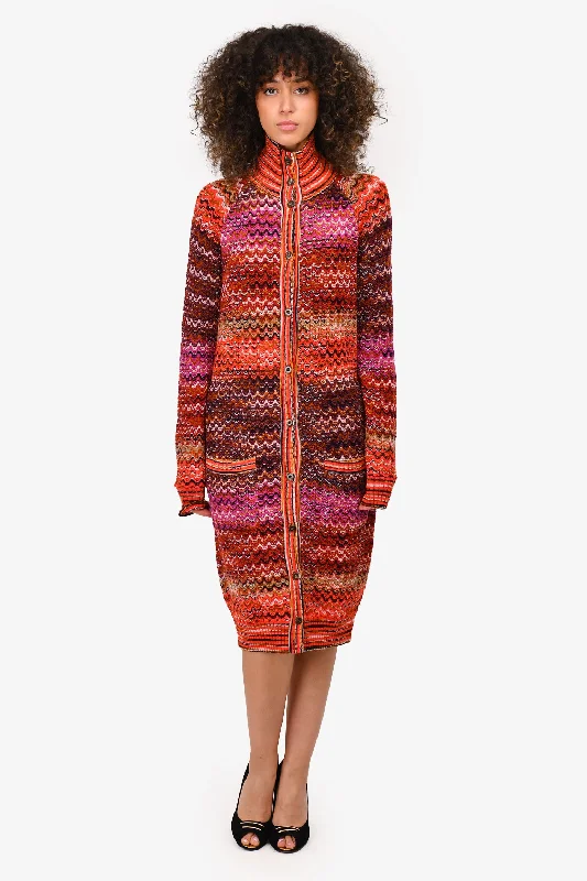 Missoni Red Scalloped Knit Long Cardigan Dress Est. Size M/L Faux Fur Fabric Real Fur Fabric Shearling Fabric