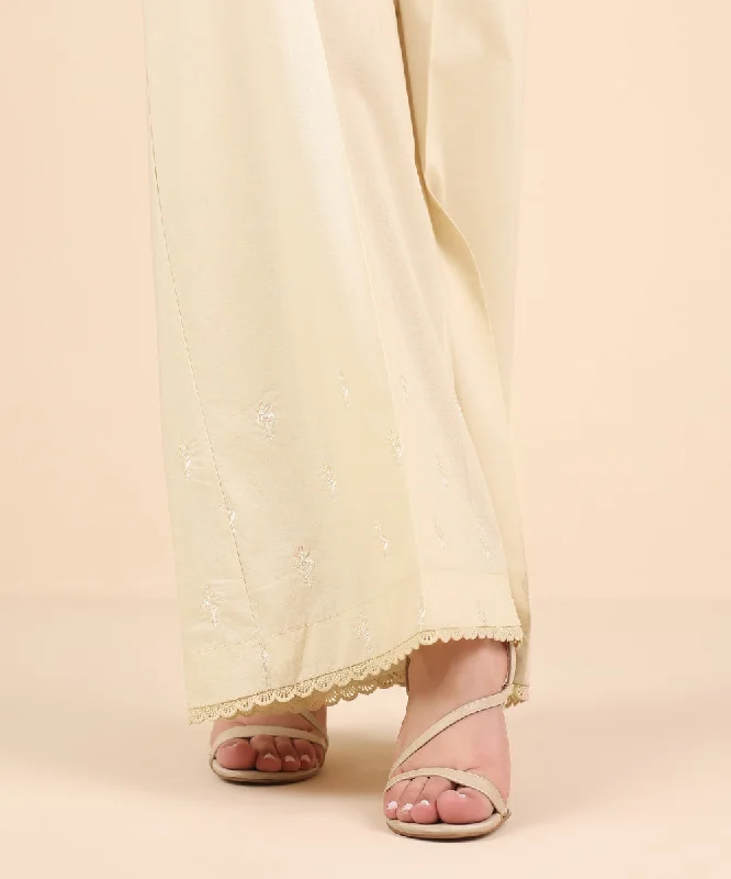 Embroidered Cambric Flared Pants Comfortable Fleece Pants